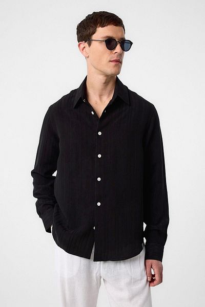 Antioch Black Striped and Textured Men's Shirt