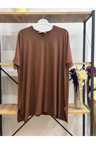 ÖZNE BUTİK Women's 100% Cotton V Neck Short Sleeve Tunic