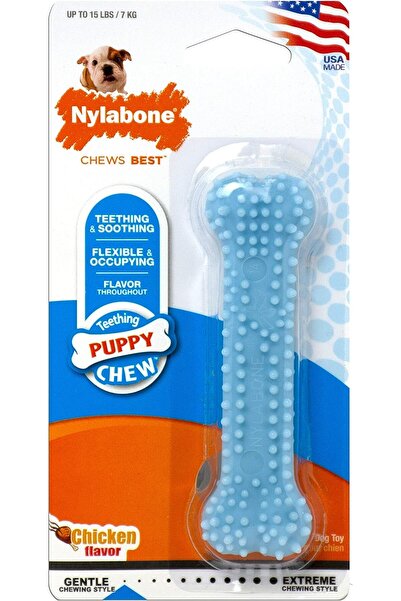 Nylabone مضغ الجراء عظم الأسنان الأزرق، مضغ الدجاج الصغير من النايلون