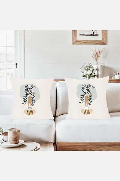 on the clouds Nordic Leaf Pattern Combination Hidden Zipper Throw Pillow Cover Sofa Pillowcase Set (2Pcs)