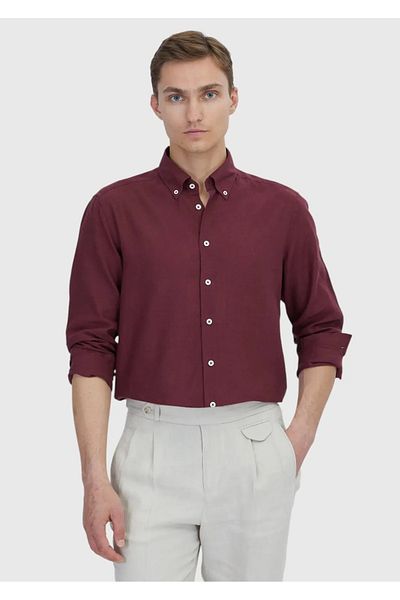 Ramsey Pomegranate Flower Straight Casual Fit Woven Casual Cotton Blend Shirt
