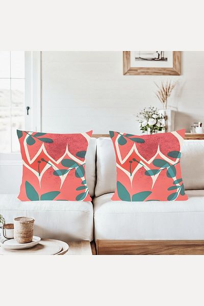 on the clouds Pastel Leaf Combination with Colorful Background Hidden Zipper Throw Pillow Cover Sofa Pillow Case Set (2Pcs)