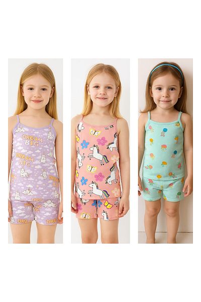 CiciTime Çocuk Modası Girls and Boys 2-11 Years Old Cotton Anti-Sweat Undershirt Boxer Set