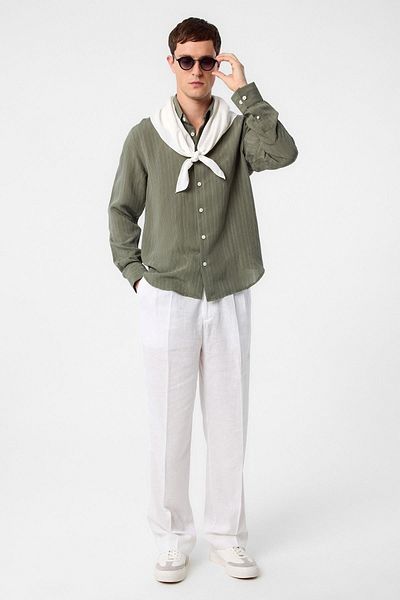 Antioch Khaki Striped and Textured Men's Shirt