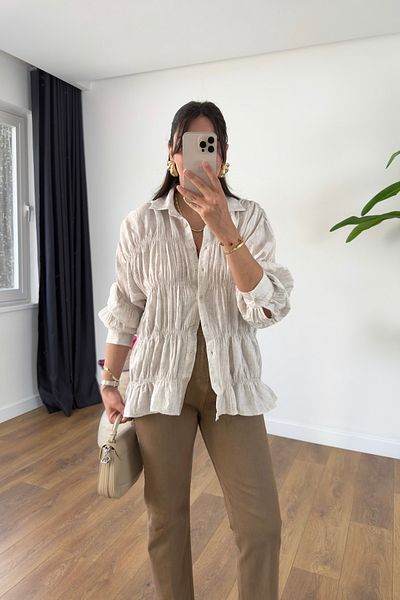 BİRCANÇİL Viola Stone Gathered Ruffle Detailed Shirt