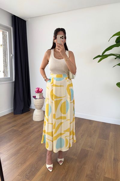 BİRCANÇİL Lusa Ecru Yellow Maxi Length Skirt