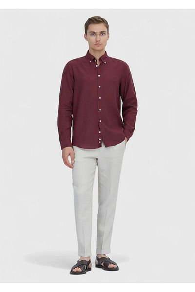 Ramsey Pomegranate Flower Straight Casual Fit Woven Casual Cotton Blend Shirt