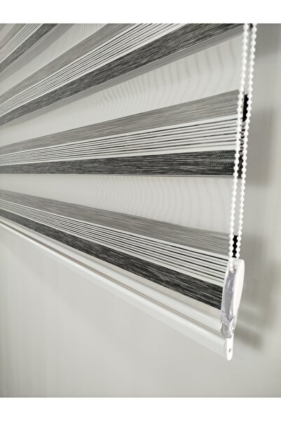 MEKSTOR Siyah & Gri Çift Renkli Soft Bamboo Zebra Perde - Alüminyum Sistem