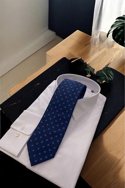 Sarar Patterned Navy Blue Micro Tie