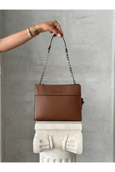 DERKON Arm and Shoulder Bag Genuine Leather Monica Model Taba