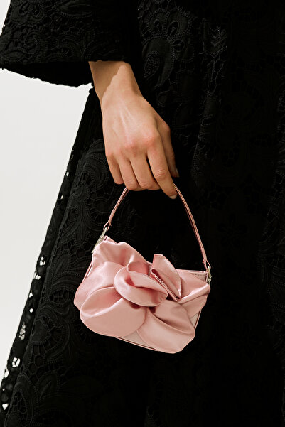 Manuka ÇİÇEKLİ SATEN ABİYE MİNİ ÇANTA PUDRA