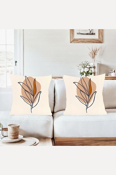 on the clouds Bohemian Nordic Coffee Flower Combination Hidden Zipper Throw Pillow Cover Sofa Pillowcase Set(2Pcs)