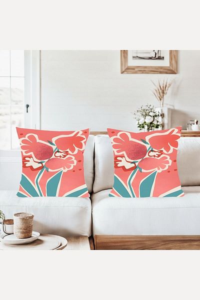 on the clouds Pink Blue Flower Pattern Combination Hidden Zippered Throw Pillow Cover Sofa Pillow Case Set (2Pcs)