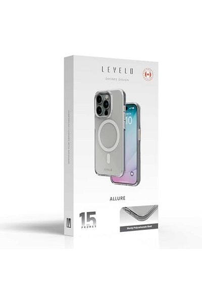 Levelo جراب Allure PC الصلب لجهاز iPhone 15 Pro - شفاف