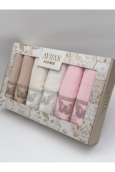 AYHANHOME Butterfly Embroidered Boxed Velvet 6-Piece 50X90 Hand Face Towel Set
