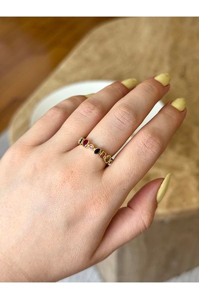 Ephyra Adjustable Gold Color Colorful Stone Ring