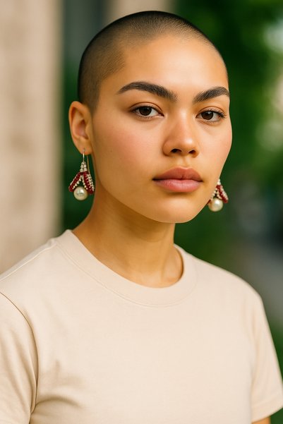 puffydik Bead Embroidered Pearl Dangle Earrings