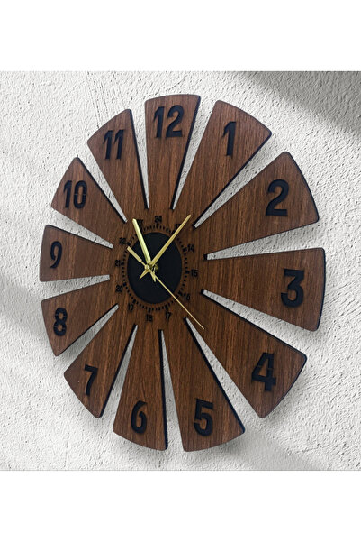 NİSANEST ساعة حائط خشب الجوز الحديثة المزخرفة - لون أسود 40x40 سم