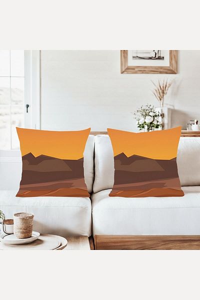 on the clouds Brown Mountain Patterned Combination Hidden Zippered Throw Pillow Cover Sofa Pillow Cover Set (2Pcs)