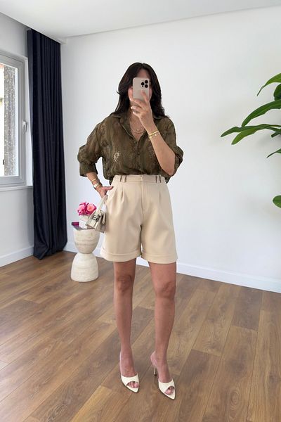 BİRCANÇİL Dania Beige Double Leg Shorts