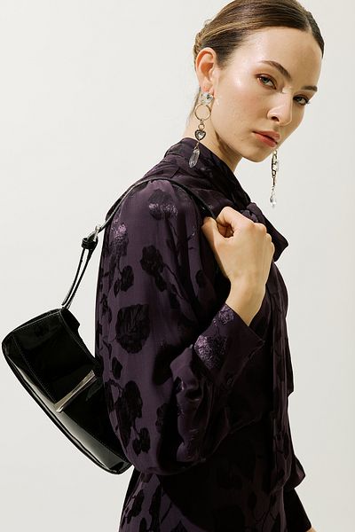 Manuka Patent Leather Buckle Shoulder Bag Black