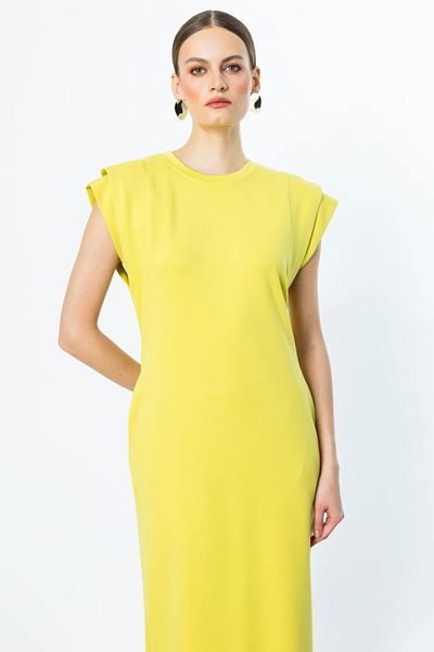 ON Midi Dress with Flounces on the Shoulders Yellow 56491