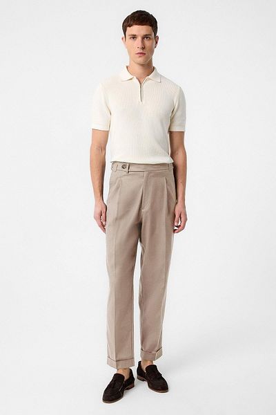 Antioch Beige Italian Cut High Waist Men's Trousers