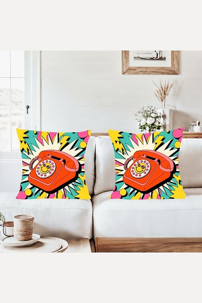 on the clouds Retro Popart Phone Patterned Combination Hidden Zipper Throw Pillow Cover Sofa Pillow Cover Set (2Pcs)