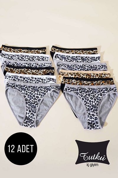 BEYAZTOPTAN 100% BUMBAC PASSION FEMEII LEOPARD 12 PIECE ASSORTIMENT BIKINI CHILOȚI ( 0740 )