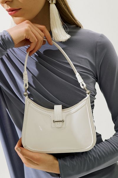 Manuka Patent Leather Buckle Shoulder Bag Ecru