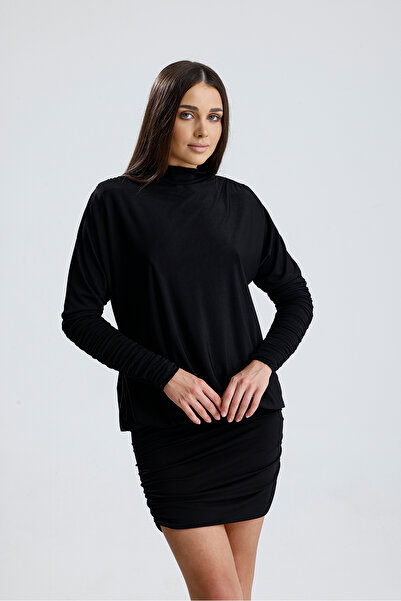 Sense Back Low-Cut Gathered Sandy Evening Dress |   Elb36127 Black