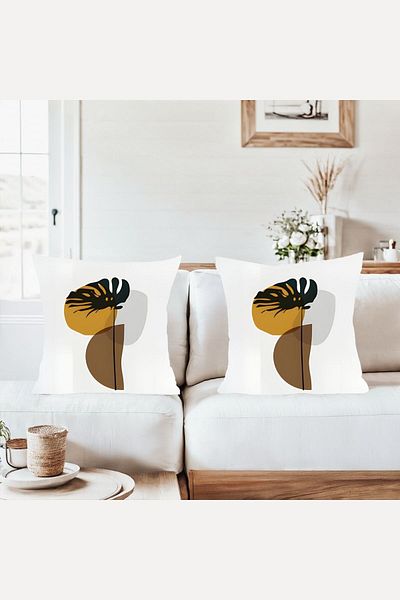on the clouds White Background Abstract Shapes Combination Hidden Zipper Throw Pillow Cover Sofa Pillowcase Set(2Pcs)