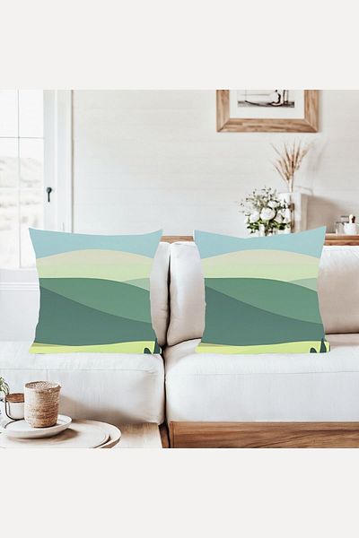 on the clouds Green Tones Stripe Patterned Combination Hidden Zipper Throw Pillow Cover Sofa Pillow Case Set (2Pcs)