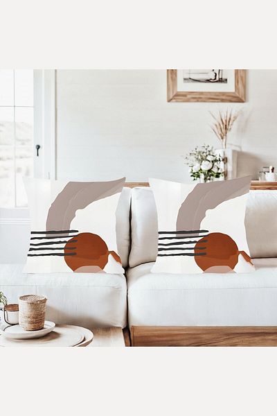on the clouds Bohemian Line Abstract Pattern Combination Hidden Zippered Throw Pillow Cover Sofa Pillowcase Set (2Pcs)