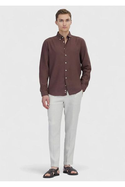Ramsey Tile Plain Casual Fit Woven Casual Cotton Blend Shirt