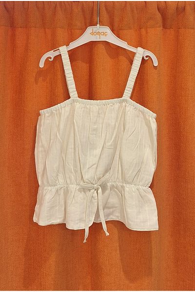 Çikoby Waist Gathered Rope Strap Linen Blouse