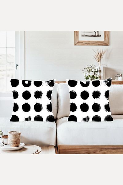 on the clouds Black White Polka Dot Pattern Combination Hidden Zipper Throw Pillow Cover Sofa Pillow Case Set (2Pcs)