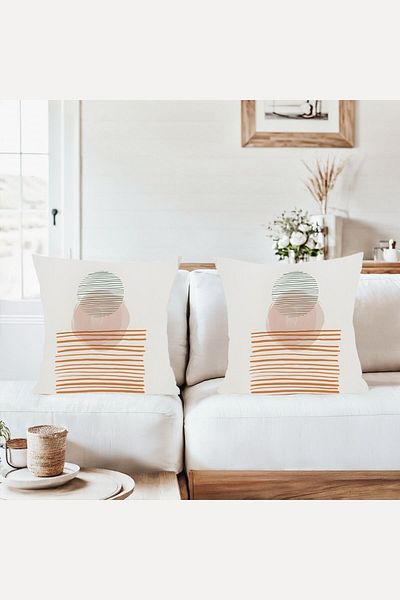 on the clouds Orange Stripes Bohemian Style Combination Hidden Zipper Throw Pillow Cover Sofa Pillowcase Set (2Pcs)