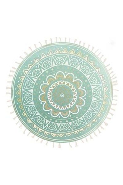 OEM Perna Decorativa de Vara Verde Menta Folie Aurie Mandala Franjuri Bej Ø40 cm