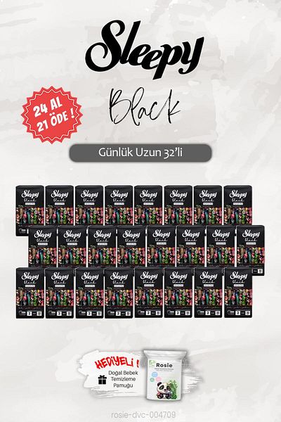 Sleepy Buy 24 Pay 21 Black Long 32 Pack Daily Pad, Rosie Gift