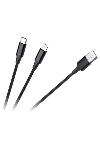 Cabletech CABLU USB A - USB C/LIGHTNING (2+1) 1M