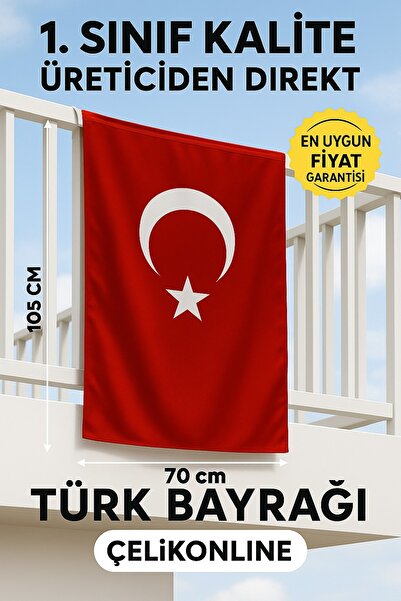 ÇELİKONLİNE Türk Bayrağı 70x105 cm Raşel Kumaş – Asma İpli | 1. Sınıf Kalite ...