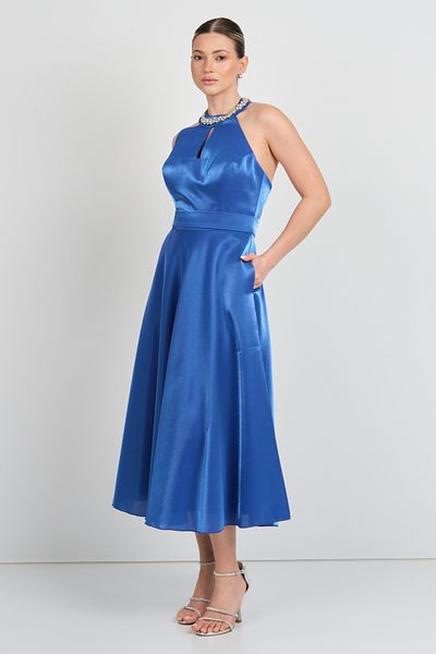 Saygın Rochie de seară midi din satin cu guler halter pentru femei 5624 Saks