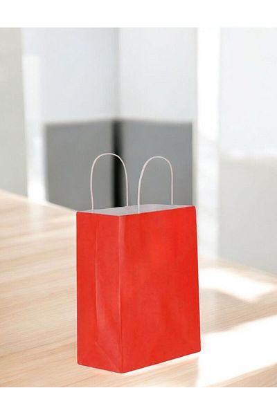Happyland Red Cardboard Bag Small Size Twist Handle 25 Pieces 19X8X24 cm