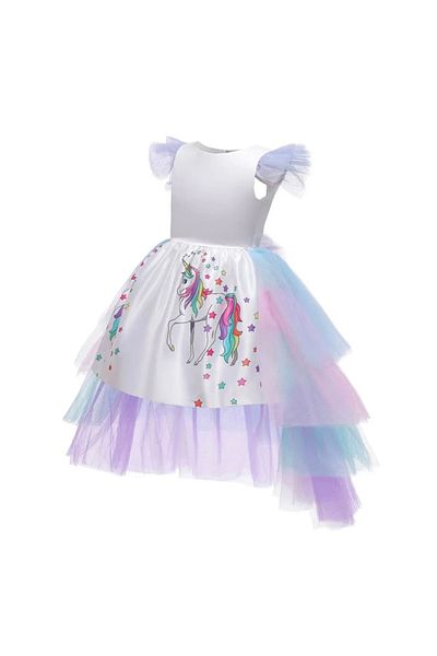 OEM Rochie Unicorn cu trena detașabilă, alb-multicolor, 3-5ani