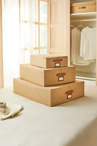Ocean Home Textile 3 τεμάχια ιουτέ Βάση Βαλίτσας Organizer Υποστηριζόμενο κουτί Θήκη 31x38x12 + 45x55x18 + 55x70x18