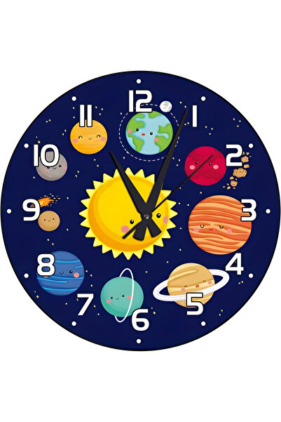 Wooden Factory Çocuk Odası İçin Uzay Temalı Duvar Saati – Sevimli Gezegen ve ...