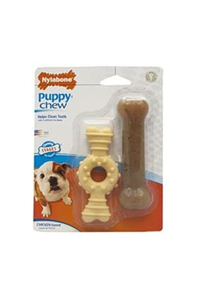 Nylabone عبوة مزدوجة من مضغ الجراء وعظمة الحلقة، نكهات متنوعة من مضغ النايلون...