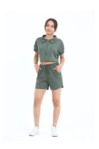 Eşofmania Women's Modal Fabric Summer Full Lycra Zippered Shorts Suit