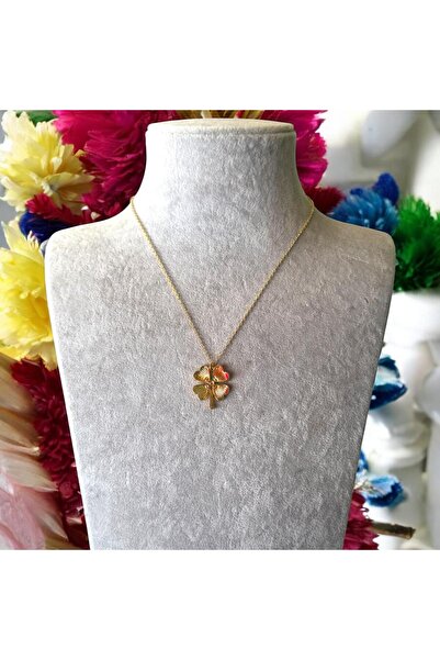 Kırmızı Sanat Evi Gold Yonca Uçlu Bijuteri Kolye